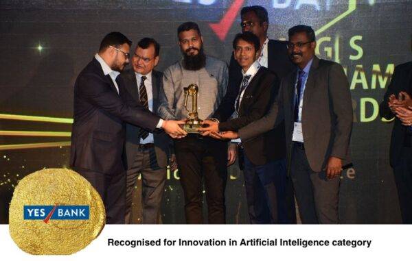 Yes Bank receiving the Innovation in Artificial Intelligence award at the Aegis Graham Bell Awards
