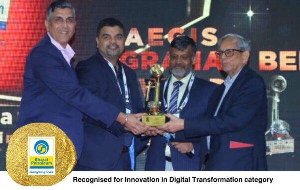 Bharat Petroleum receiving the Innovation in Digital Transformation award at the Aegis Graham Bell Awards