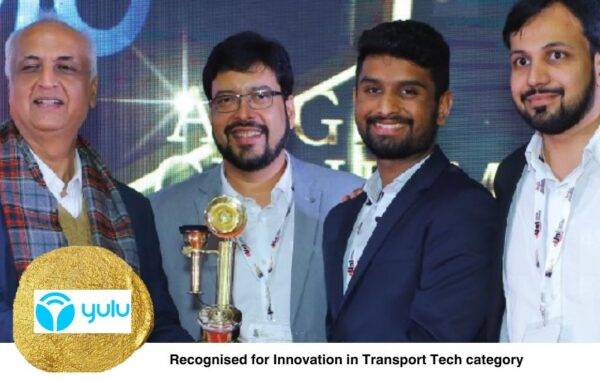 Yulu receiving the Innovation in Transport Tech award at the Aegis Graham Bell Awards