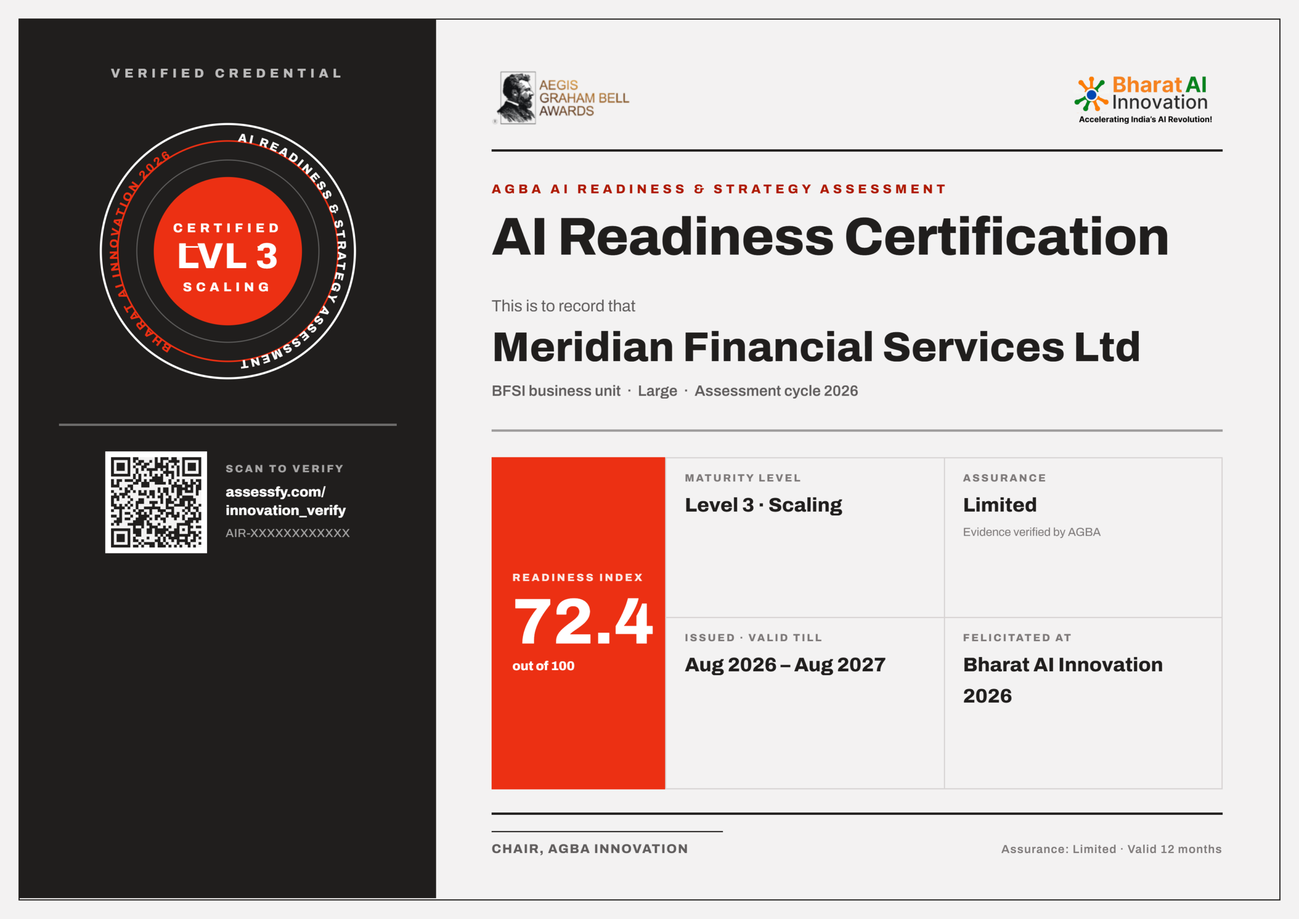 Sample AGBA AI Readiness Certificate specimen